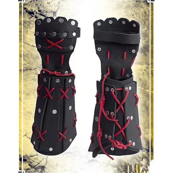 2 stk. middelalderlig samurai læder rustning armbeskytter bueskydning arm beskyttelse ridder handske håndledsrem steampunk lange handsker vambraces(sort) | Fyndiq