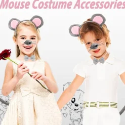 4 stk. Museører og Hale Kostumesæt Rotteører Pandebånd Næse Butterfly Haler Fancy Dress Tilbehør til Børn Voksne World Book Day Cosplay Fødselsdag