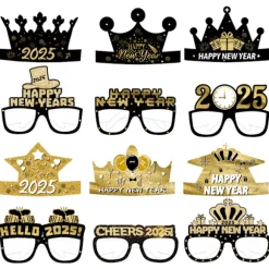 12 stk. Nytårsbriller Happy New Year Hatformede Solbriller Fotoboksrekvisitter til Nytårsaften Festdekorationer