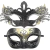 2 stk., Par Masquerade Masker Metal Venetian Mardi Gras Fest Aften Prom Kostume Maske (guld)