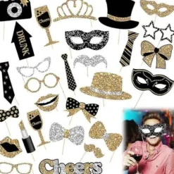 30 stk. Party Fotoboks Rekvisitter - Guld 1