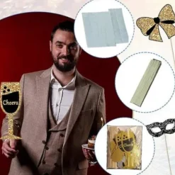 30 stk. Party Fotoboks Rekvisitter - Guld 1