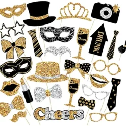 30 stk. Party Photo Booth Props Glitter Prom Photobooth Kit Fødselsdags Photo Booth Tilbehør Overskæg Læbestift Slips Briller Party