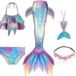 5 stk/ sæt Piger Havfrue Hale Badetøj Børn Havfrue Ariel Cosplay Kostume Fantasy Strand Bikini Sæt 1