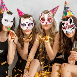 10 stk. Therian Maske Kat Ræv Maske Therian Halloween Maske Therian Kostume til Børn Voksne Tom Maske til Julefrokost & Therian {bt}