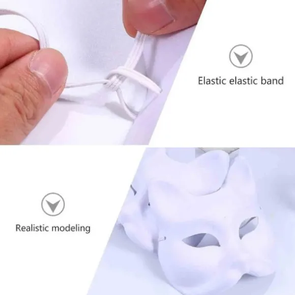 3 stk Therian Masker Hvide Kattemasker Blank DIY Maske Dyr, Kattemaske