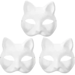 3 stk. Therian masker Hvide kattemasker Blanke DIY Halloween maske Dyr, Kattemaske