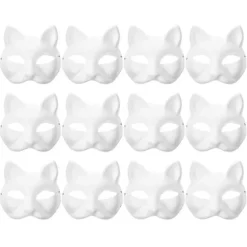 12 stk. tomme kattemasker til kostume cosplay maske børnehave DIY umalet kattemaske