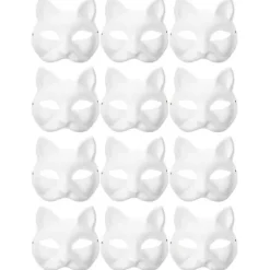 12 stk. tomme kattemasker til kostume cosplay maske børnehave DIY umalet kattemaske