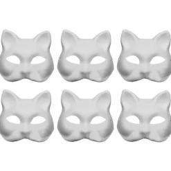 6 stk. Uafsluttede Kat Cosplaymasker Tegneserie Papirmaske Voksen Maskerade Party Favors White 18X16X6CM
