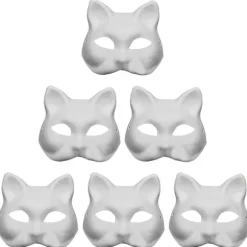 6 stk. Uafsluttede Kat Cosplaymasker Tegneserie Papirmaske Voksen Maskerade Party Favors White 18X16X6CM