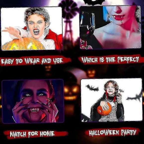 4 Stk. Udtrækkelige Vampyrtænder Sæt Teleskopiske Tænder Vampyrtænder Falske Gebis til Halloweenfest