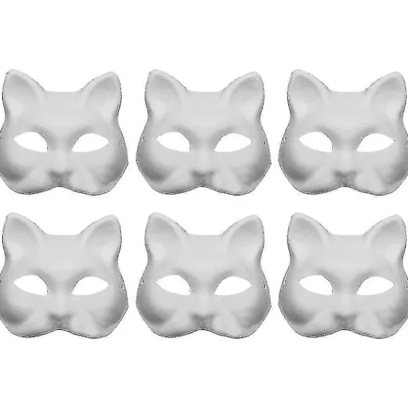 6 stk. Ufærdige Kat Cosplay Masker Tegneserie Papirmaske Voksen Maskerade Festartikler