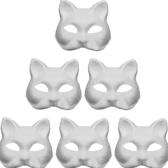 6 stk. Ufærdige Kat Cosplay Masker Tegneserie Papirmaske Voksen Maskerade Festartikler