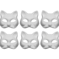 6 stk. Umalet Kat Cosplay Masker Tegneserie Papir Maske Voksen Maskerade Festartikler Hvid 18X16X6CM