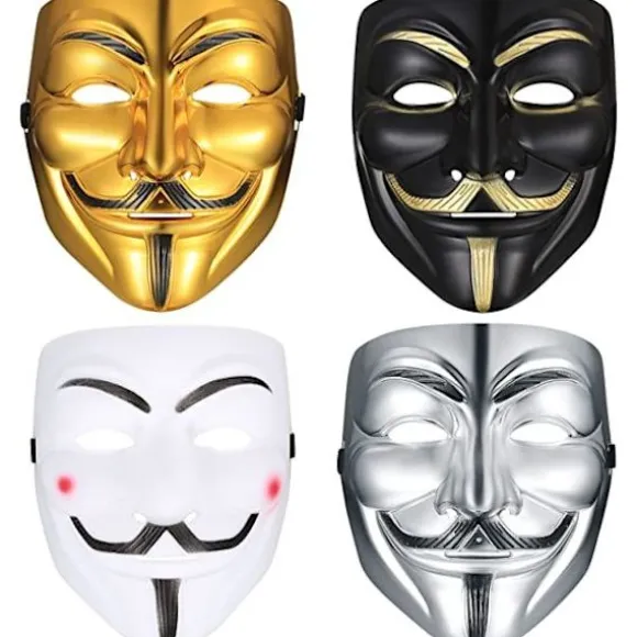4 stk. V for Vendetta Guy Maske, Halloween Kostume Cosplay Festmaske, Anonym Maske, Karnevals masker Unisex Børn Voksne-4 Farve