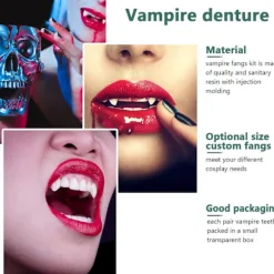 5 stk. Vampyr Fang Kit 4 Størrelser Custom Fangs Vampyr Tænder Falske Gebisser med 1 Tube Tænder Pellets Klæbemiddel til Cosplay Fest Rekv.