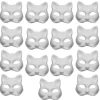 15 stk. Vita Dekorativa Malbare Masker Halvt Ansigt Kattemasker Halloweenfest Tomt Papir Enkelt