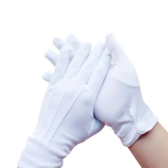 10 stk. Vita handsker, med trykknap, one size, voksen, broderede sømme på håndryggen, jul, Sankt Nikolaus, karneval, Halloween, den