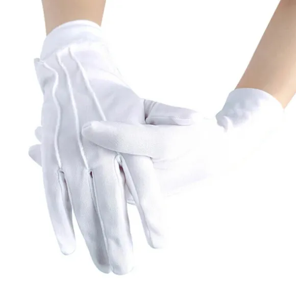 10 stk. Vita handsker, med trykknap, one size, voksen, broderede sømme på håndryggen, jul, Sankt Nikolaus, karneval, Halloween, den