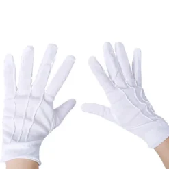10 stk. Vita handsker, med trykknap, one size, voksen, broderede sømme på håndryggen, jul, Sankt Nikolaus, karneval, Halloween, den