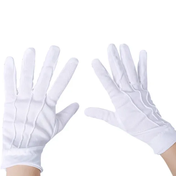 10 stk. Vita handsker, med trykknap, one size, voksen, broderede sømme på håndryggen, jul, Sankt Nikolaus, karneval, Halloween, den