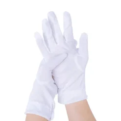 10 stk. Vita handsker, med trykknap, one size, voksen, broderede sømme på håndryggen, jul, Sankt Nikolaus, karneval, Halloween, den