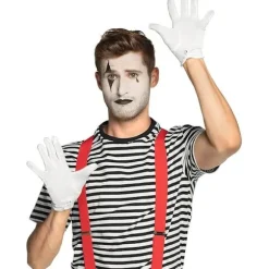 10 stk. Vita handsker, med trykknap, one size, voksen, broderede sømme på håndryggen, jul, Sankt Nikolaus, karneval, Halloween, den