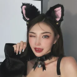 4 stk./sæt Kattedragt Cosplay Tilbehør Sæt Plys Materiale Katteører Hårbøjle Klokkehalsbånd Klotasser Hale Sæt Hvid White One Size