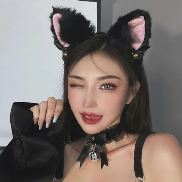 4 stk./sæt Kattedragt Cosplay Tilbehør Sæt Plys Materiale Katteører Hårbøjle Klokkehalsbånd Klotasser Hale Sæt Hvid One Size White One Size