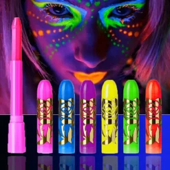 6 stk./sæt Neon Fluorescerende Selvlysende Ansigtsmaling Stifter Vaskbare Makeup Farveblyanter til Voksen Halloween Maskeradefest