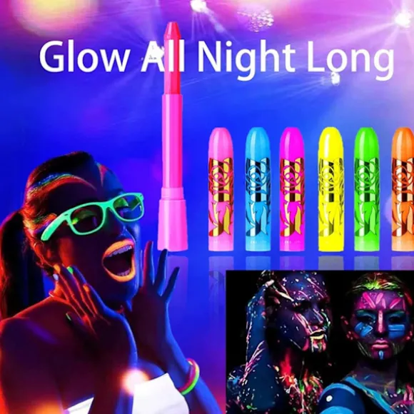 6 stk./sæt Neon Fluorescerende Selvlysende Ansigtsmaling Stifter Vaskbare Makeup Farveblyanter til Voksen Halloween Maskeradefest