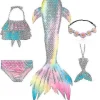 5 stk./sæt Piger Havfrue Hale Badetøj Børn Havfrue Ariel Cosplay Kostume Fantasy Strand Bikini Y.110.Sæt 3