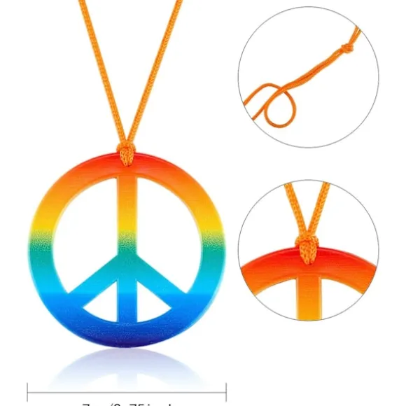 3 stykker hippie kostume sæt med regnbue fredstegn halskæde, blomster krone pandebånd & hippie solbriller, 60'er 70'er dressing tilbehør