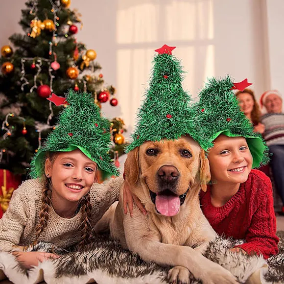 4 Stykker Juletræshat Sjov Julemandshat Træform Dekoreret med Stjernetopper og Pomponer Grøn til Julekostumer til Voksne og Børn