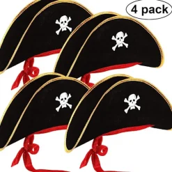 4 stykker pirathat Klassisk tryk Piratkaptajnkasket til Halloween Masquerade Party Cosplay Hat Rekvisitter