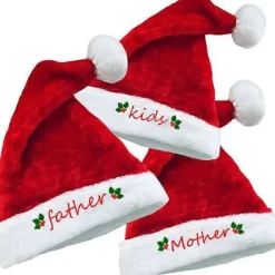 3 Stykker Plys Julehatte til Familier Kort Plys Julehatte til Forældre og Børn Juledekorationer