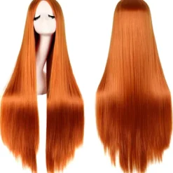 32 tommer 80 cm lang lyserød cosplay parykker til kvinder lige syntetisk hår fuld paryk midterskilning til fest - orange