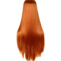 32 tommer 80 cm lang lyserød cosplay parykker til kvinder lige syntetisk hår fuld paryk midterskilning til fest - orange