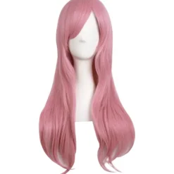28 tommer/70 cm kvinder side bangs lang krøllet hår cosplay paryk til kvinder pige Rouge Pink 28"