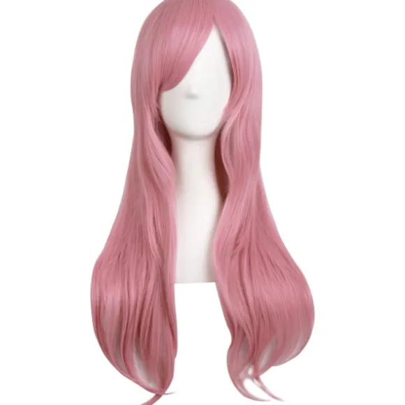28 tommer/70 cm kvinder side bangs lang krøllet hår cosplay paryk til kvinder pige Rouge Pink 28"