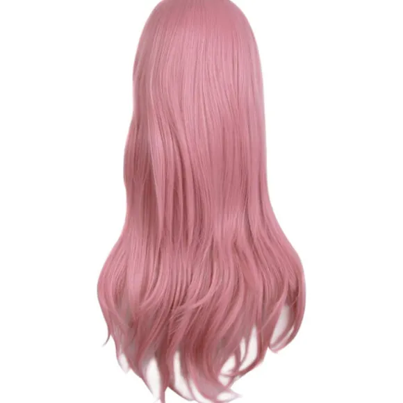 28 tommer/70 cm kvinder side bangs lang krøllet hår cosplay paryk til kvinder pige Rouge Pink 28"