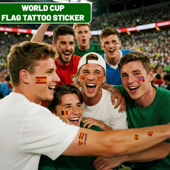 2026 VM-flag midlertidigt tatoveringsmærkat sæt, vandtæt og svedafvisende, velegnet til fodboldfans til at heppe og til sportsbegivenheder.