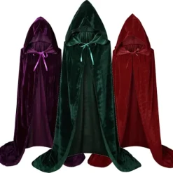 1 Voksen Hoved Kappe, Cosplay Kostume Fløjl Robe, Kappe Hexe Troldmand Kappe Rød Red 3XLarge(180-200cm)