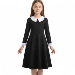 Adams Family Pige Onsdag Cosplay rollespil kostume kjole paryk 120cm Kjole Dress 150cm