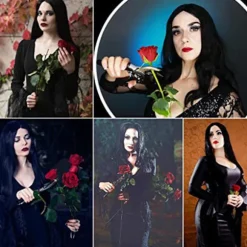 Adams Mamma Cosplay Paryk Dame Lang Sort Lige Paryk Halloween