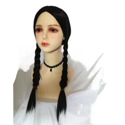 Addams Family Kostume Onsdag Addams Sort Kjole | Halloween Rollespil Kostume *Adams Paryk*150 Adams Paryk Adams Wig 150