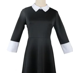 Addams Family Kostume Onsdag Addams Sort Kjole | Halloween Rollespil Kostume *Adams Paryk* One size Adams Paryk Adams Wig One size