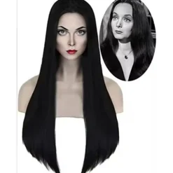Addams Family Kostume Wednesday Addams Sort Kjole | Halloween Rollespilskostume *Morticia Paryk*140 Morticia Paryk,CJY Morticia Wig en-US