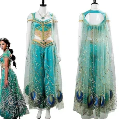 Aladdin Cosplay Prinsesse Cosplay Jasmine Naomi Scott Grøn Blå Kjole Kostume Voksne Kvinder Kvindelig Halloween Karneval S